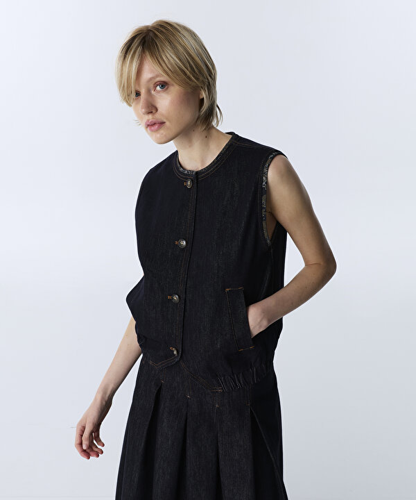 FULARLI DENİM YELEK-TW6260007105015-Lacivert-Yelekk