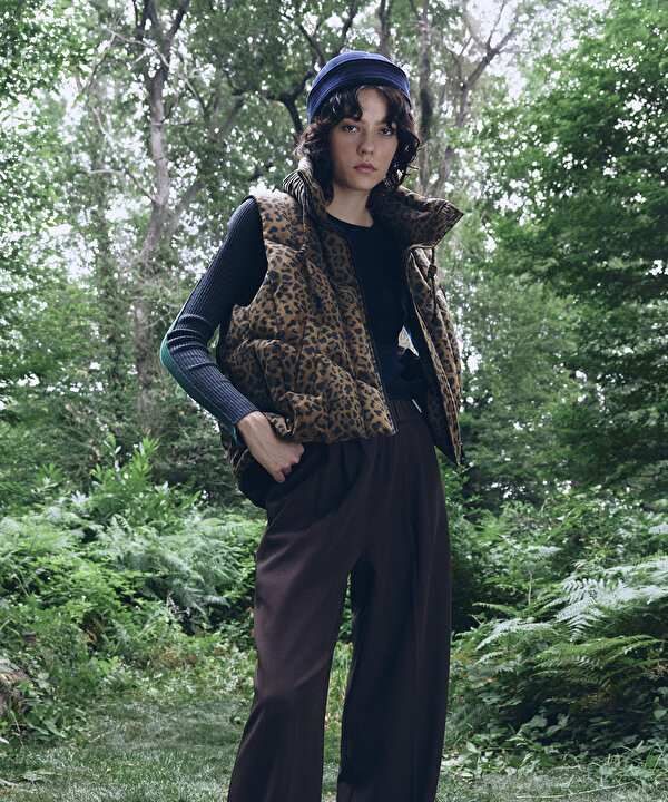 LEOPAR DESEN PUFFER YELEK-TW6260007109074-Kahverengi-Yelekk