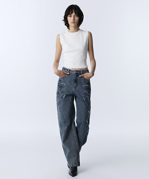 FLORAL PATCH Lİ JEAN PANTOLON-TW6260018004089-Mavi-Jean Pantolon