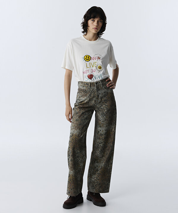 GÖRSEL BASKILI BARREL JEAN PANTOLON-TW6260018005005-Gri-Jean Pantolon