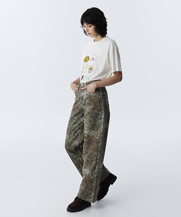 GÖRSEL BASKILI BARREL JEAN PANTOLON-TW6260018005005-Gri-Jean Pantolon