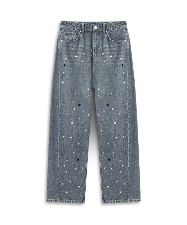 KARMA TROK BASKILI JEAN PANTOLON-TW6260018020165-Adriatik Mavi-Jean Pantolon