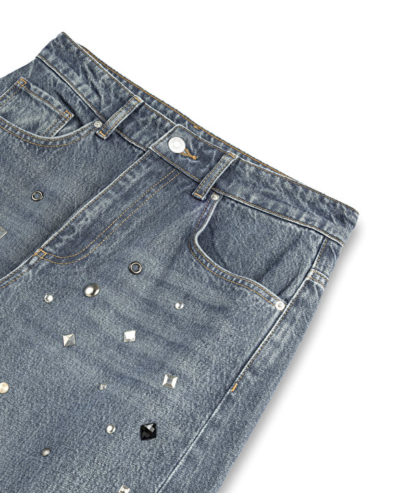 KARMA TROK BASKILI JEAN PANTOLON-TW6260018020165-Adriatik Mavi-Jean Pantolon