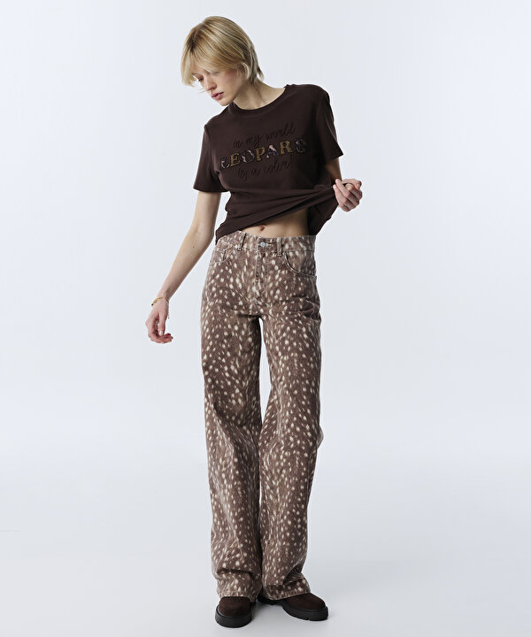 DESENLİ BARREL JEAN PANTOLON-TW6260018023074-Kahverengi-Jean Pantolon