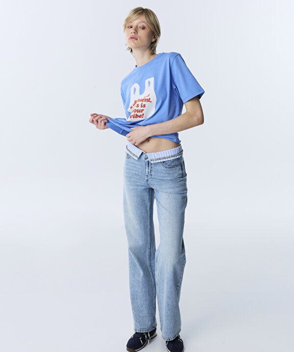 HOTFIX Lİ KONTRAST BEL JEAN PANTOLON-TW6260018040629-İndigo-Jean Pantolon