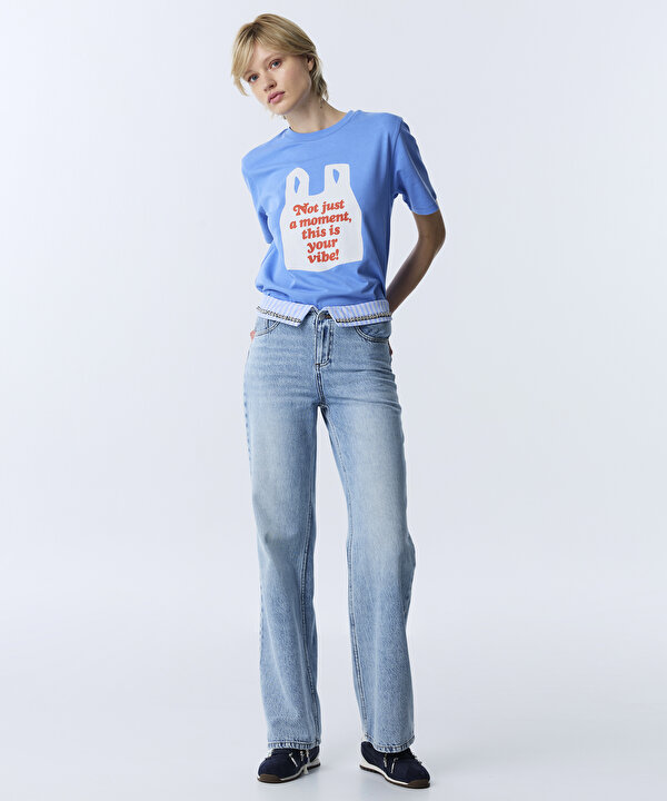 HOTFIX Lİ KONTRAST BEL JEAN PANTOLON-TW6260018040629-İndigo-Jean Pantolon