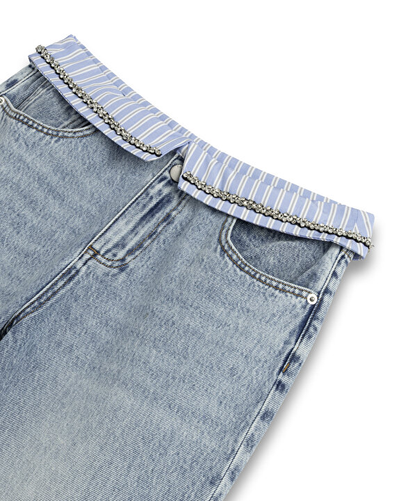 HOTFIX Lİ KONTRAST BEL JEAN PANTOLON-TW6260018040629-İndigo-Jean Pantolon