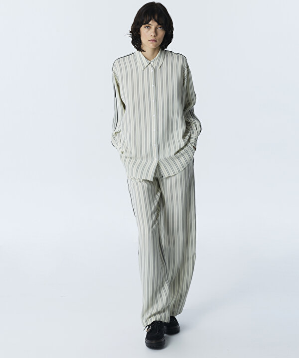 ÇİZGİLİ OVERSIZE GÖMLEK-TW6260025122018-Ekru-GOMLEK