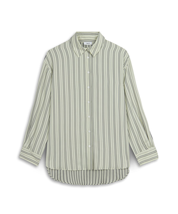 ÇİZGİLİ OVERSIZE GÖMLEK-TW6260025122018-Ekru-GOMLEK