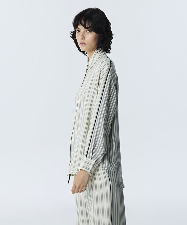 ÇİZGİLİ OVERSIZE GÖMLEK-TW6260025122018-Ekru-GOMLEK