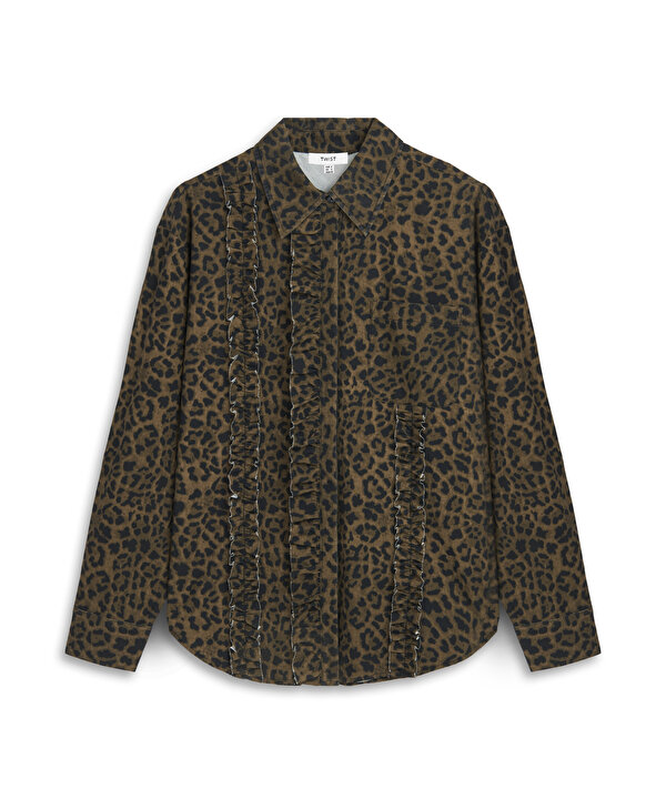 LEOPAR DESEN FIRFIRLI GÖMLEK-TW6260025130074-Kahverengi-GOMLEK