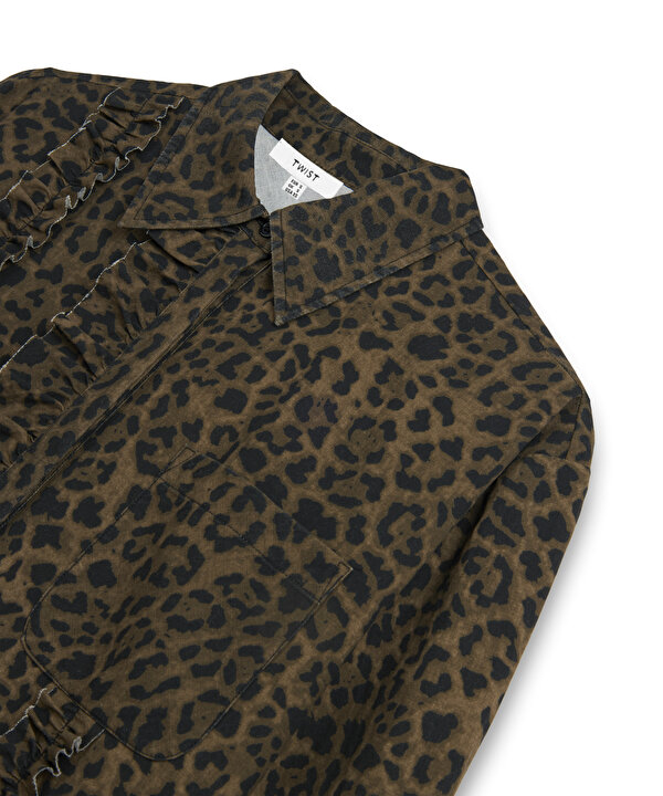 LEOPAR DESEN FIRFIRLI GÖMLEK-TW6260025130074-Kahverengi-GOMLEK