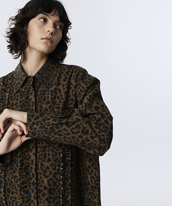 LEOPAR DESEN FIRFIRLI GÖMLEK-TW6260025130074-Kahverengi-GOMLEK