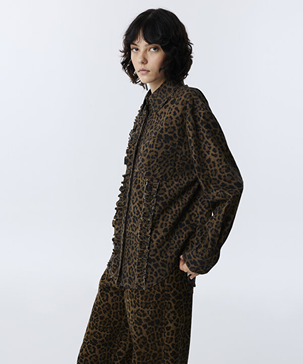 LEOPAR DESEN FIRFIRLI GÖMLEK-TW6260025130074-Kahverengi-GOMLEK