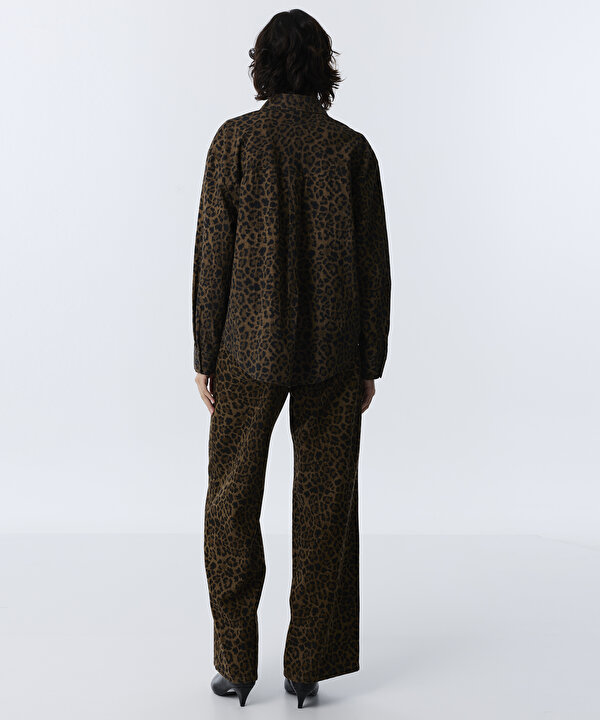 LEOPAR DESEN FIRFIRLI GÖMLEK-TW6260025130074-Kahverengi-GOMLEK