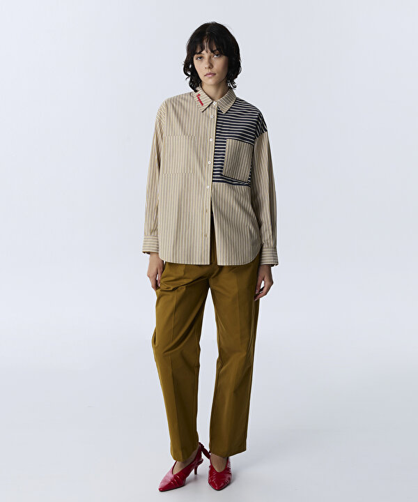 NAKIŞLI COLORBLOCK GÖMLEK -TW6260025131053-Tütün-GOMLEK