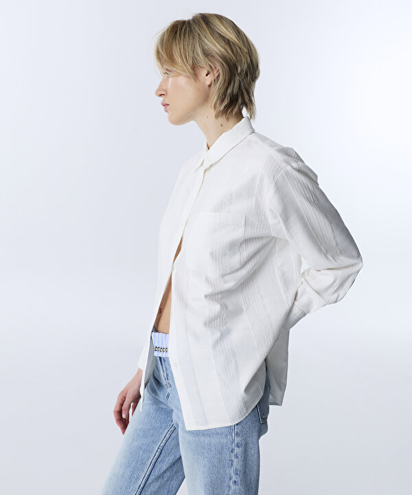 KONTRAST DOKULU OVERSIZE GÖMLEK-TW6260025133018-Ekru-GOMLEK