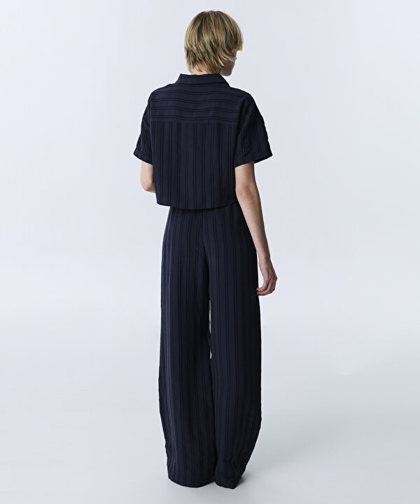 ÇİZGİLİ CROP GÖMLEK-TW6260025147015-Lacivert-GOMLEK