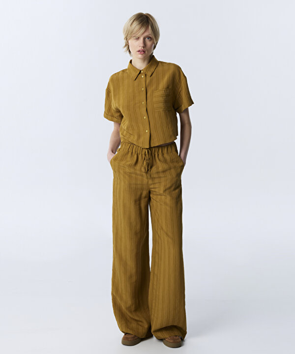 ÇİZGİLİ CROP GÖMLEK-TW6260025147024-Hardal-GOMLEK