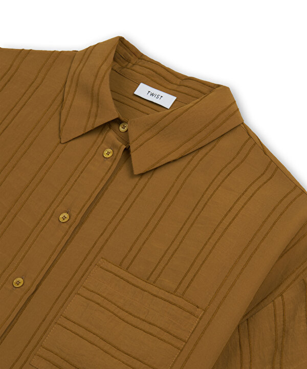 ÇİZGİLİ CROP GÖMLEK-TW6260025147024-Hardal-GOMLEK