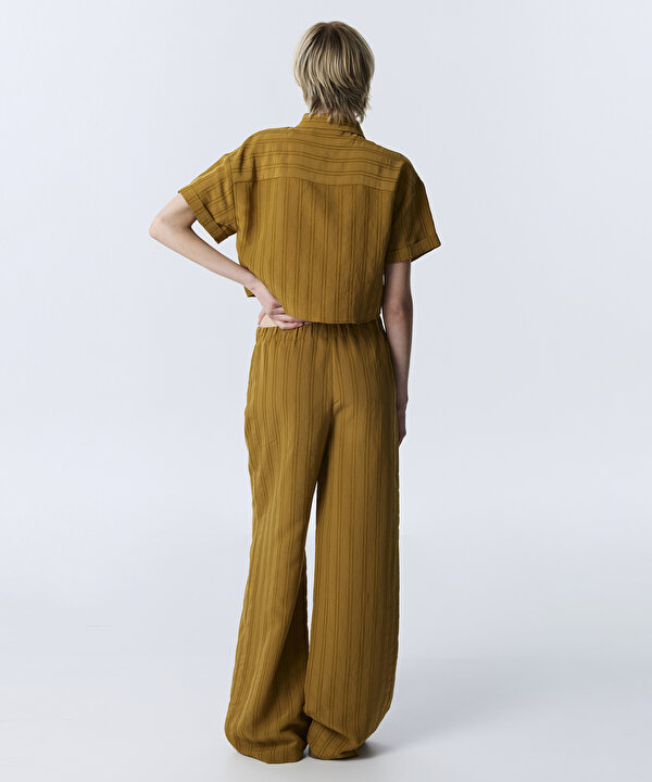 ÇİZGİLİ CROP GÖMLEK-TW6260025147024-Hardal-GOMLEK