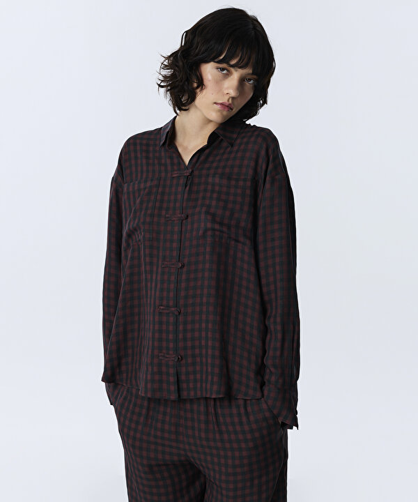 PÖTİKARE DESEN OVERSIZE GÖMLEK -TW6260025156008-Mürdüm-GOMLEK