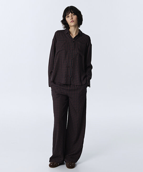 PÖTİKARE DESEN OVERSIZE GÖMLEK -TW6260025156008-Mürdüm-GOMLEK