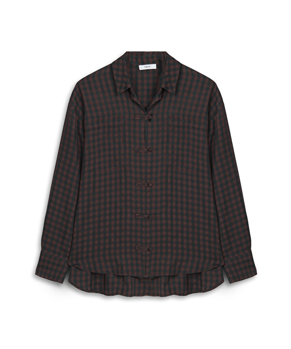 PÖTİKARE DESEN OVERSIZE GÖMLEK -TW6260025156008-Mürdüm-GOMLEK