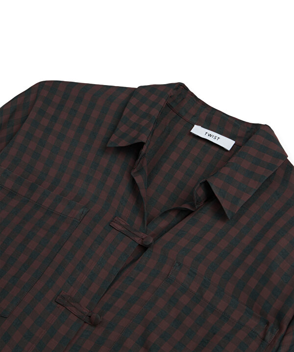 PÖTİKARE DESEN OVERSIZE GÖMLEK -TW6260025156008-Mürdüm-GOMLEK