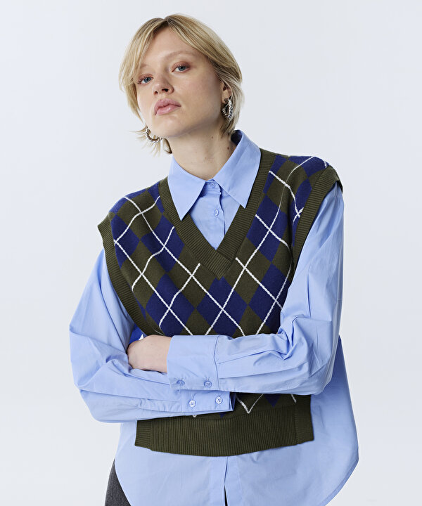 ÇİFT PARÇA GÖRÜNÜM OVERSIZE GÖMLEK-TW6260025158089-Mavi-GOMLEK