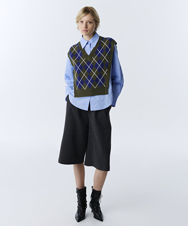 ÇİFT PARÇA GÖRÜNÜM OVERSIZE GÖMLEK-TW6260025158089-Mavi-GOMLEK
