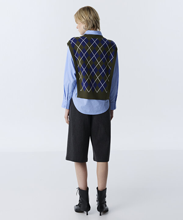 ÇİFT PARÇA GÖRÜNÜM OVERSIZE GÖMLEK-TW6260025158089-Mavi-GOMLEK