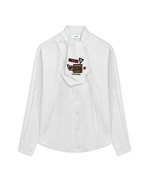 YAKASI BAĞLAMALI PATCH Lİ GÖMLEK-TW6260025233018-Ekru-GOMLEK