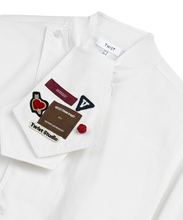 YAKASI BAĞLAMALI PATCH Lİ GÖMLEK-TW6260025233018-Ekru-GOMLEK