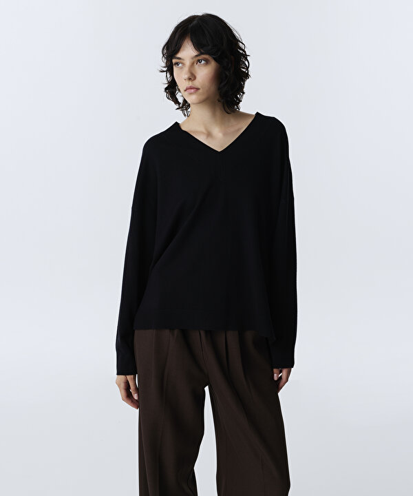 V YAKA TRİKO-TW6260050164001-Siyah-Triko