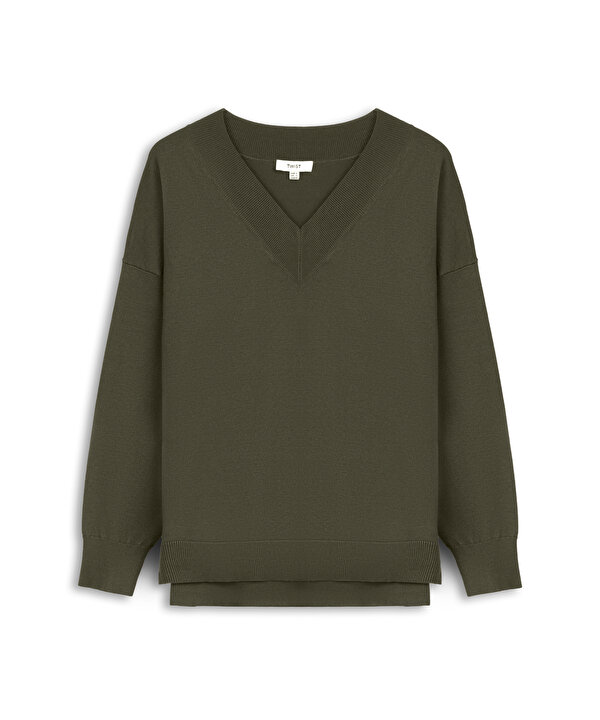 V YAKA TRİKO-TW6260050164022-Haki-Triko