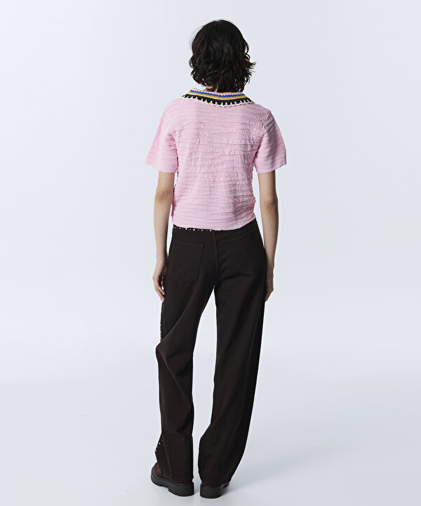 KONTRAST KROŞE YAKA TRİKO-TW6260050168033-Pembe-Triko