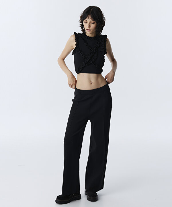 FIRFIR ŞERİTLİ CROP TRİKO-TW6260050174001-Siyah-Triko