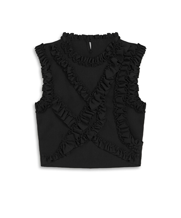 FIRFIR ŞERİTLİ CROP TRİKO-TW6260050174001-Siyah-Triko