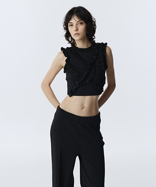 FIRFIR ŞERİTLİ CROP TRİKO-TW6260050174001-Siyah-Triko