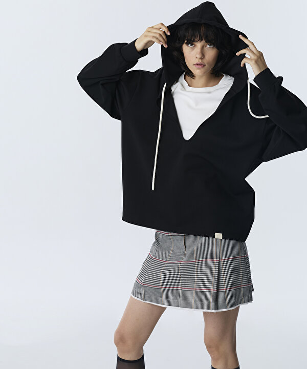 KAPÜŞONLU ÇİFT PARÇA SWEATSHIRT-TW6260091106001-Siyah-SWEATSHIRT