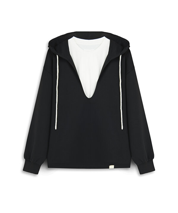 KAPÜŞONLU ÇİFT PARÇA SWEATSHIRT-TW6260091106001-Siyah-SWEATSHIRT
