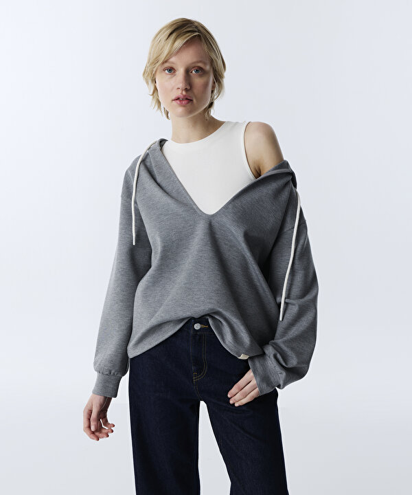 KAPÜŞONLU ÇİFT PARÇA SWEATSHIRT-TW6260091106036-Antrasit-SWEATSHIRT