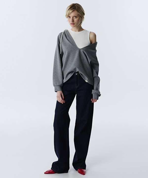 KAPÜŞONLU ÇİFT PARÇA SWEATSHIRT-TW6260091106036-Antrasit-SWEATSHIRT