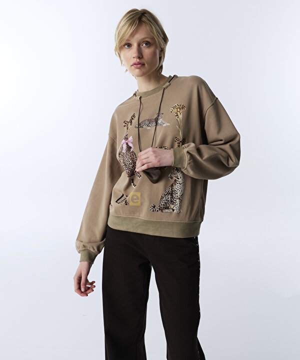 GÖRSEL BASKILI AKSESUARLI SWEATSHIRT-TW6260091110003-Natürel-SWEATSHIRT