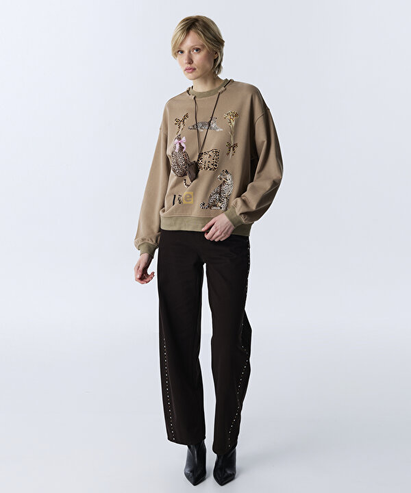 GÖRSEL BASKILI AKSESUARLI SWEATSHIRT-TW6260091110003-Natürel-SWEATSHIRT