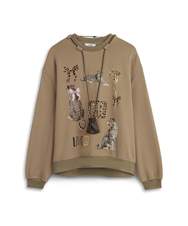 GÖRSEL BASKILI AKSESUARLI SWEATSHIRT-TW6260091110003-Natürel-SWEATSHIRT