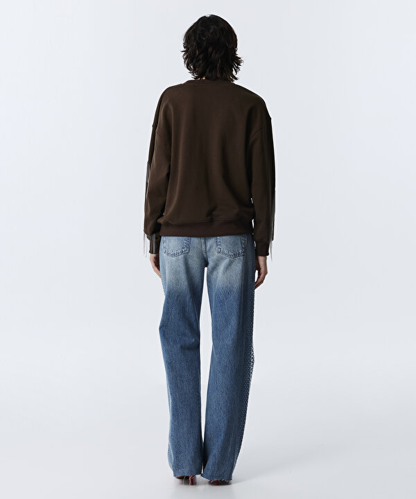ZİNCİR PÜSKÜLLÜ SWEATSHIRT-TW6260091115074-Kahverengi-SWEATSHIRT