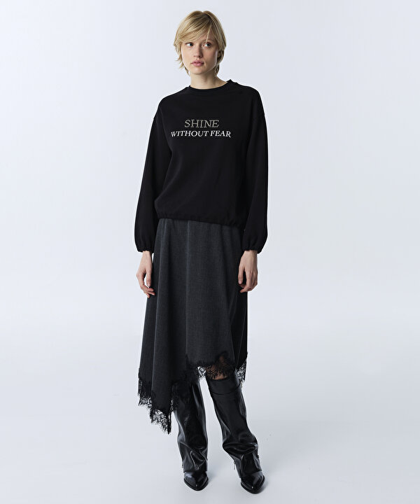 BASKILI VE BONCUK SLOGANLI SWEATSHIRT-TW6260091125001-Siyah-SWEATSHIRT