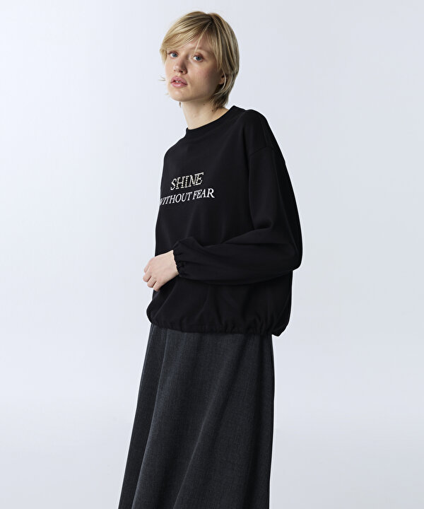 BASKILI VE BONCUK SLOGANLI SWEATSHIRT-TW6260091125001-Siyah-SWEATSHIRT